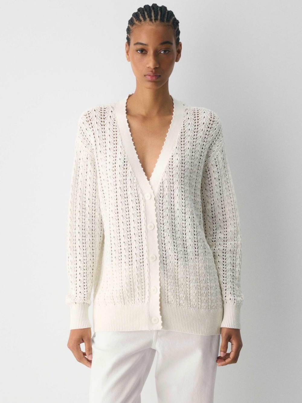 Wilfred Cream Open-Knit V-Neck Button-Front Cardigan